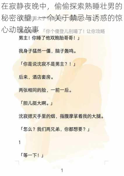 在寂静夜晚中,偷偷探索熟睡壮男的秘密欲望,一个关于禁忌与诱惑的惊心动魄故事