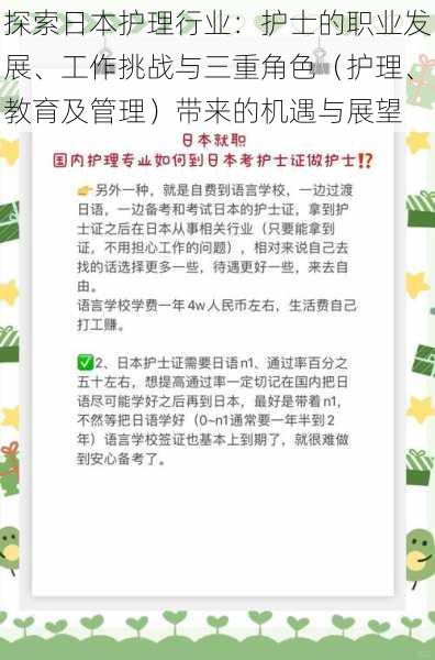 探索日本护理行业:护士的职业发展、工作挑战与三重角色(护理、教育及管理)带来的机遇与展望