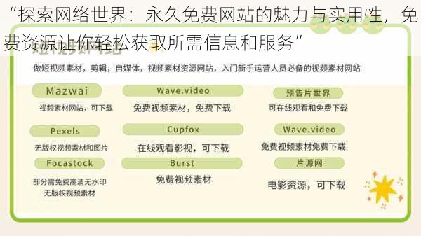 “探索网络世界:永久免费网站的魅力与实用性,免费资源让你轻松获取所需信息和服务”