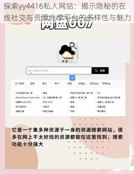 探索yy4416私人网站:揭示隐秘的在线社交与资源分享平台的多样性与魅力