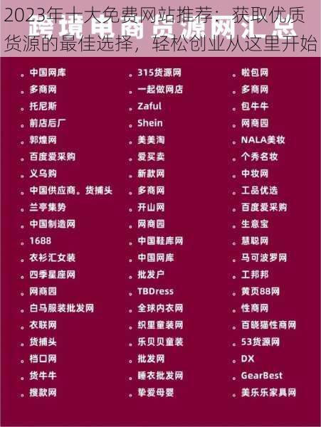 2023年十大免费网站推荐：获取优质货源的最佳选择，轻松创业从这里开始