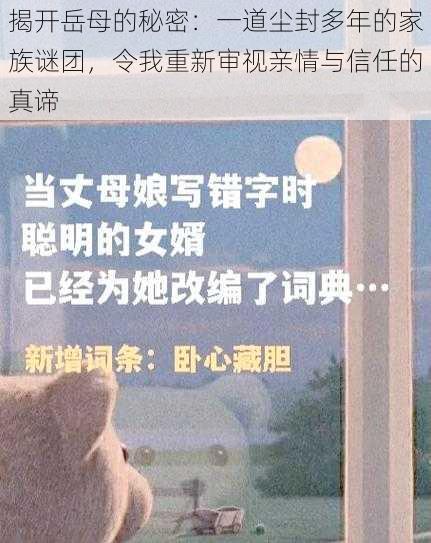 揭开岳母的秘密：一道尘封多年的家族谜团，令我重新审视亲情与信任的真谛